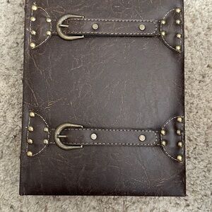 Brown Leather Faux Book with Buckle Accents